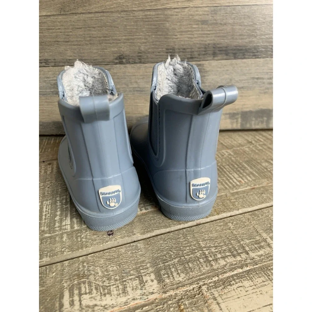 Bearpaw Rain Winter Boots Girls Size 5 Fur Lined Short Blue Gray Rubber‎